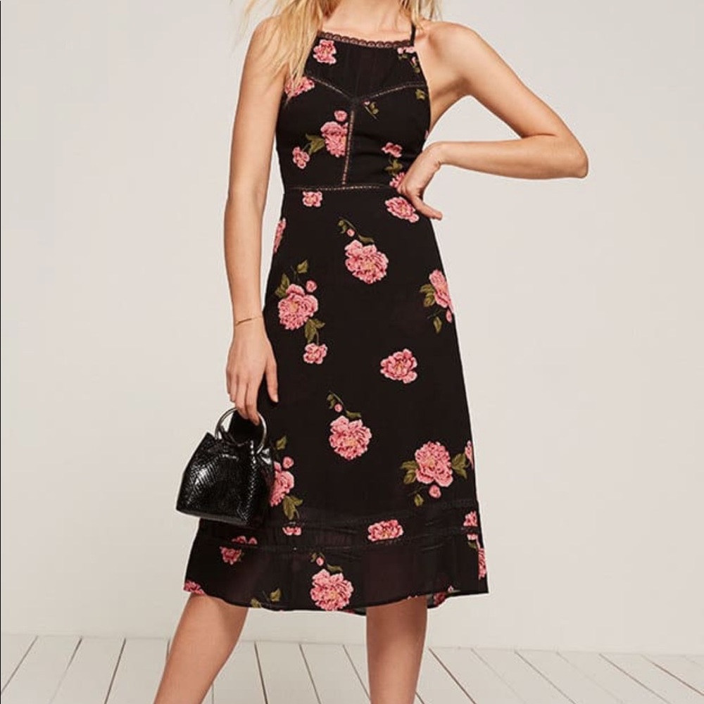 Reformation Roma Dress Midi - Rose Floral Miranda